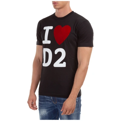 Shop Dsquared2 Men's Short Sleeve T-shirt Crew Neckline Jumper Heart D2 In Black
