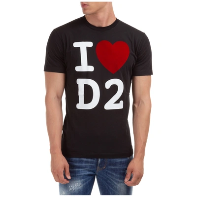 Shop Dsquared2 Men's Short Sleeve T-shirt Crew Neckline Jumper Heart D2 In Black
