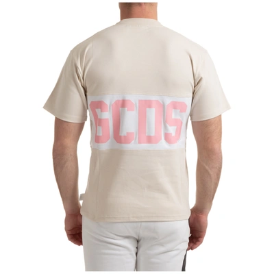 Shop Gcds Men's Short Sleeve T-shirt Crew Neckline Jumper Band Logo In Beige