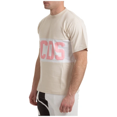 Shop Gcds Men's Short Sleeve T-shirt Crew Neckline Jumper Band Logo In Beige