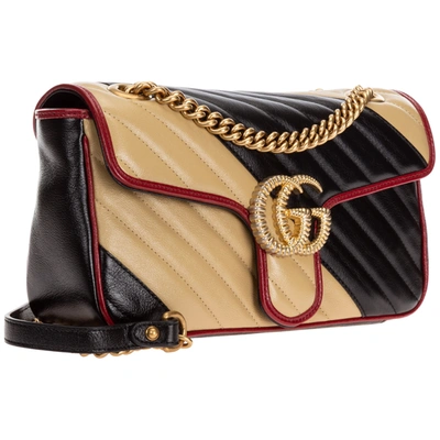 Shop Gucci Women's Leather Shoulder Bag Gg Marmont Piccola In Black