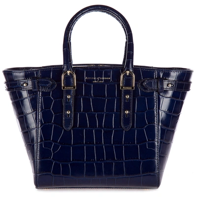 Shop Aspinal Of London Women's Leather Handbag Shopping Bag Purse Marylebone In Blue