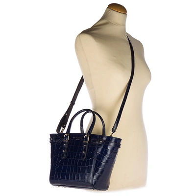 Shop Aspinal Of London Women's Leather Handbag Shopping Bag Purse Marylebone In Blue