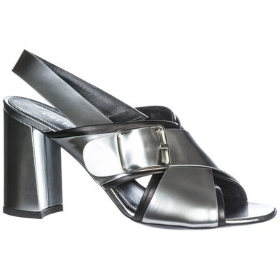 Shop Premiata Women's Leather Heel Sandals In Silver