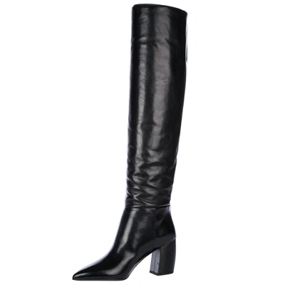 Shop Prada Women's Leather Heel Boots In Black