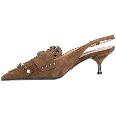 Shop Prada Women's Suede Pumps Court Shoes High Heel In Brown