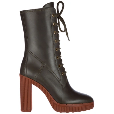 Shop Tod's Women's Leather Heel'ankle Boots Booties In Green