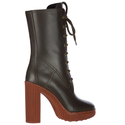 Shop Tod's Women's Leather Heel'ankle Boots Booties In Green
