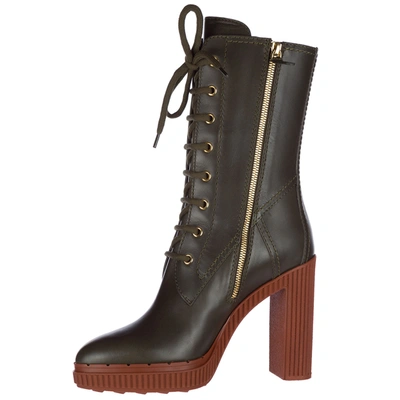 Shop Tod's Women's Leather Heel'ankle Boots Booties In Green