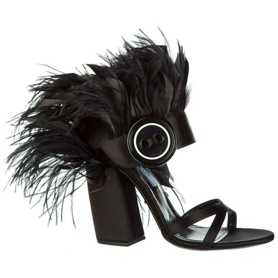 Shop Prada Women's Heel Sandals Piume In Black
