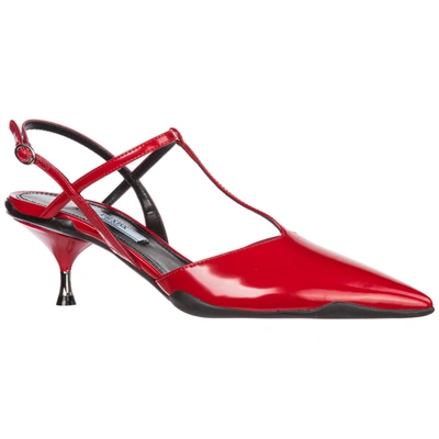 Shop Prada Women's Leather Heel Sandals In Red