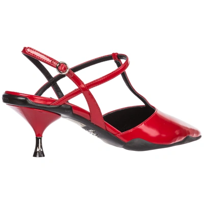 Shop Prada Women's Leather Heel Sandals In Red