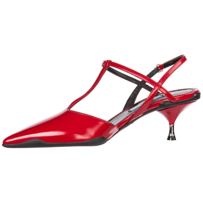 Shop Prada Women's Leather Heel Sandals In Red