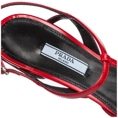 Shop Prada Women's Leather Heel Sandals In Red