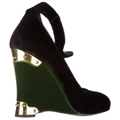 Shop Prada Women's Shoes Wedges Sandals  Velluto Bicolor In Black