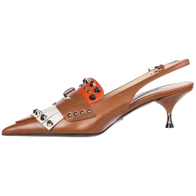 Shop Prada Women's Pumps Court Heel Shoes In Brown