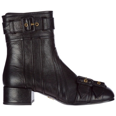 Shop Prada Women's Leather Ankle Boots Booties In Black