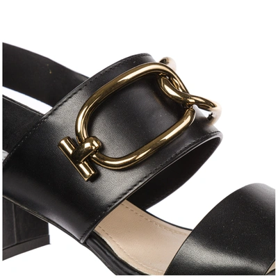 Shop Tod's Women's Leather Heel Sandals In Black