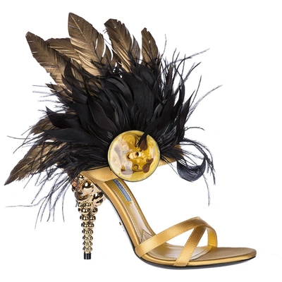 Shop Prada Women's Heel Sandals In Gold