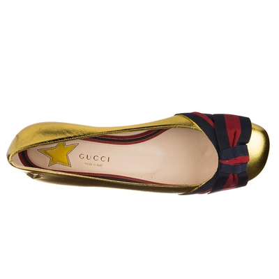 Shop Gucci Women's Leather Ballet Flats Ballerinas  Nappa Silk Gross Grain In Gold