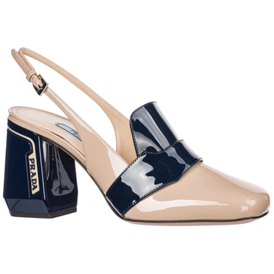 Shop Prada Women's Leather Heel Sandals In Blue