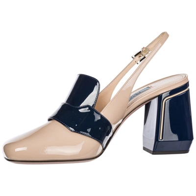 Shop Prada Women's Leather Heel Sandals In Blue
