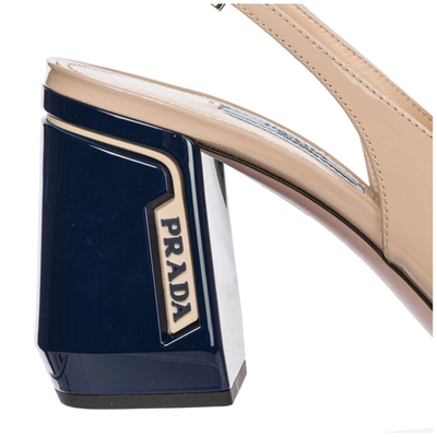 Shop Prada Women's Leather Heel Sandals In Blue