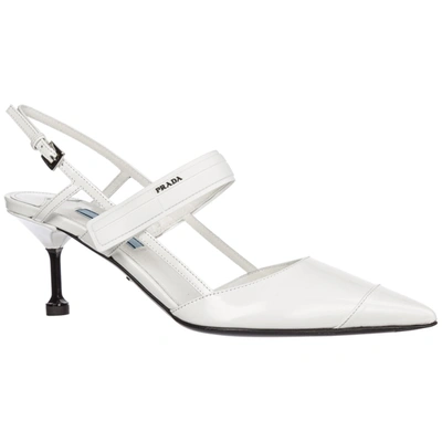 Shop Prada Women's Leather Pumps Court Shoes High Heel In White