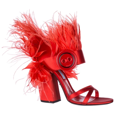 Shop Prada Women's Heel Sandals In Red