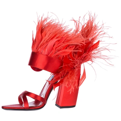 Shop Prada Women's Heel Sandals In Red