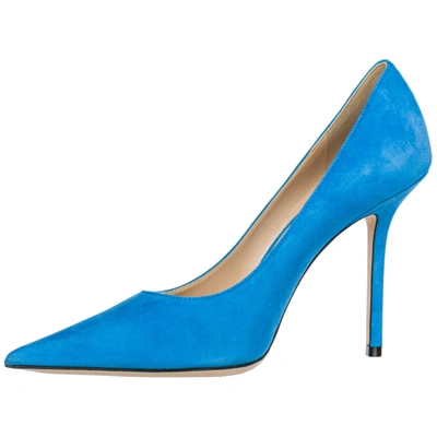 Shop Jimmy Choo Women's Suede Pumps Court Shoes High Heel Love 100 In Blue