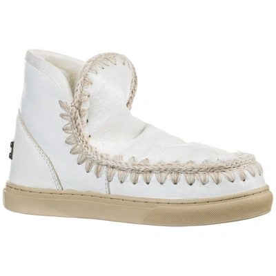 Shop Mou Women's Leather Ankle Boots Booties Mini Eskimo Sneaker In White