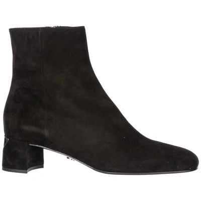 Shop Prada Women's Suede Heel'ankle Boots Booties In Black