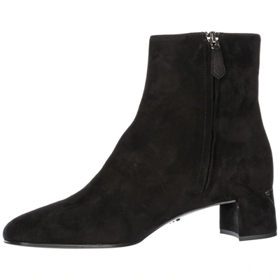 Shop Prada Women's Suede Heel'ankle Boots Booties In Black