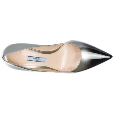 Shop Prada Women's Leather Pumps Court Shoes High Heel In Silver