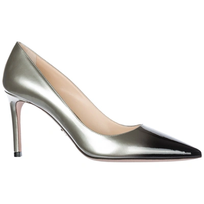 Shop Prada Women's Leather Pumps Court Shoes High Heel In Silver