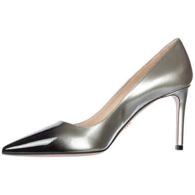 Shop Prada Women's Leather Pumps Court Shoes High Heel In Silver