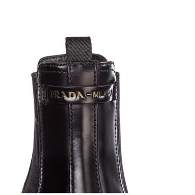 Shop Prada Women's Leather Ankle Boots Booties Brogue In Black