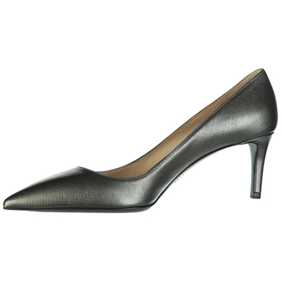 Shop Prada Women's Leather Pumps Court Shoes High Heel Metal In Green