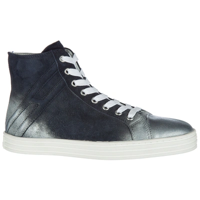 Shop Hogan Rebel Women's Shoes High Top Suede Trainers Sneakers R141 In Blue