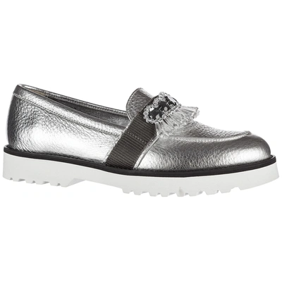 Shop Hogan Women's Leather Loafers Moccasins  H259 In Silver