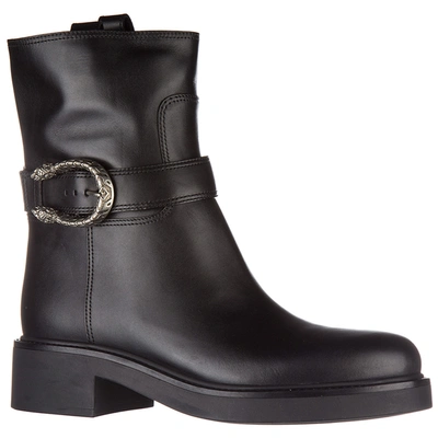 Shop Gucci Women's Leather Ankle Boots Booties Lifford In Black