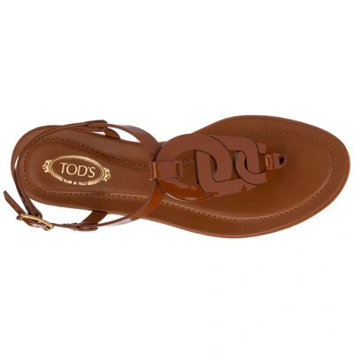 Shop Tod's Women's Leather Flip Flops Sandals In Brown
