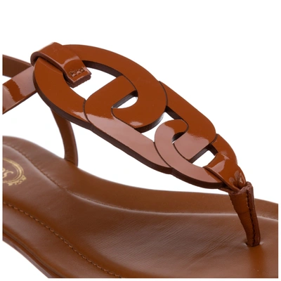 Shop Tod's Women's Leather Flip Flops Sandals In Brown