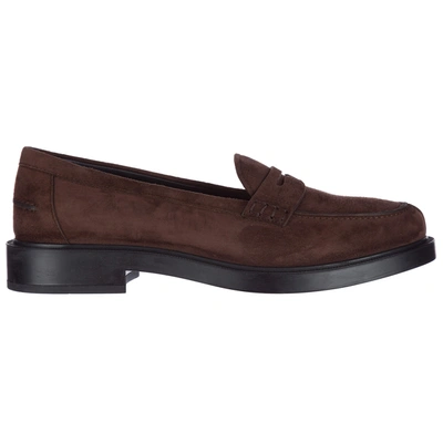 Shop Tod's Women's Suede Loafers Moccasins In Brown
