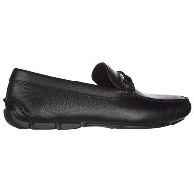 Shop Prada Men's Leather Loafers Moccasins In Black