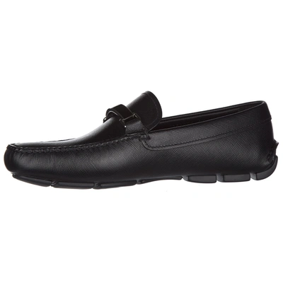 Shop Prada Men's Leather Loafers Moccasins In Black