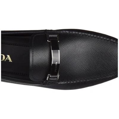 Shop Prada Men's Leather Loafers Moccasins In Black