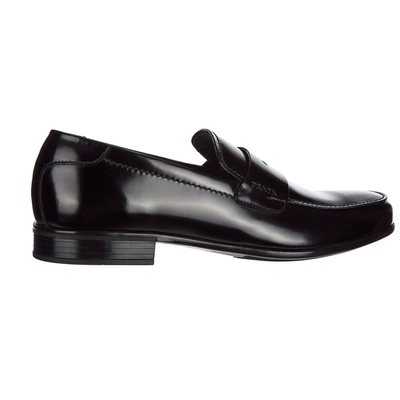 Shop Prada Men's Leather Loafers Moccasins In Black