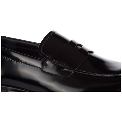 Shop Prada Men's Leather Loafers Moccasins In Black